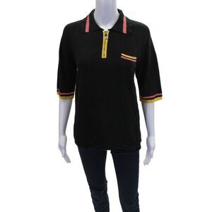 VERSUS by Versace Womens 1/2 Zippered Short Sleeve Sweater Top Black Size 44